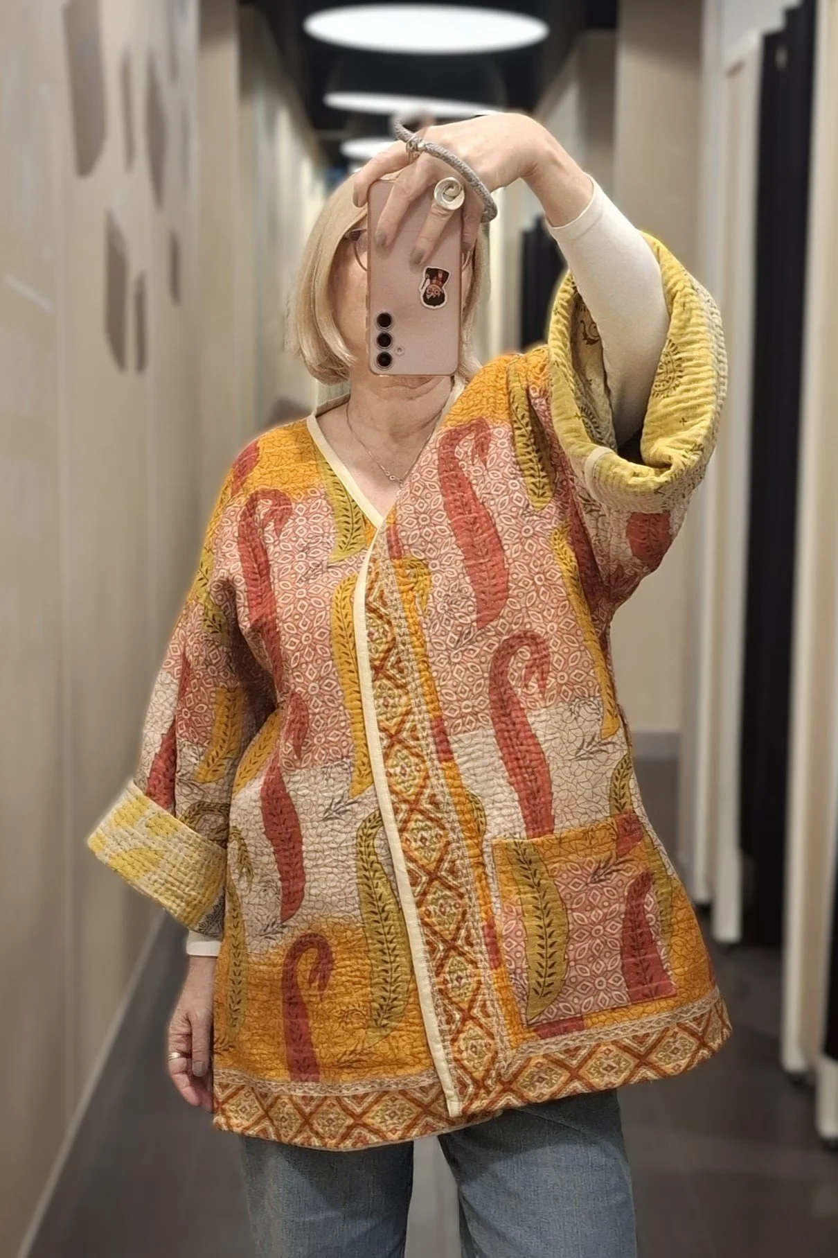 Reversible Kantha  Kimono Jacket made from a handmade vintage quilted cotton blanket