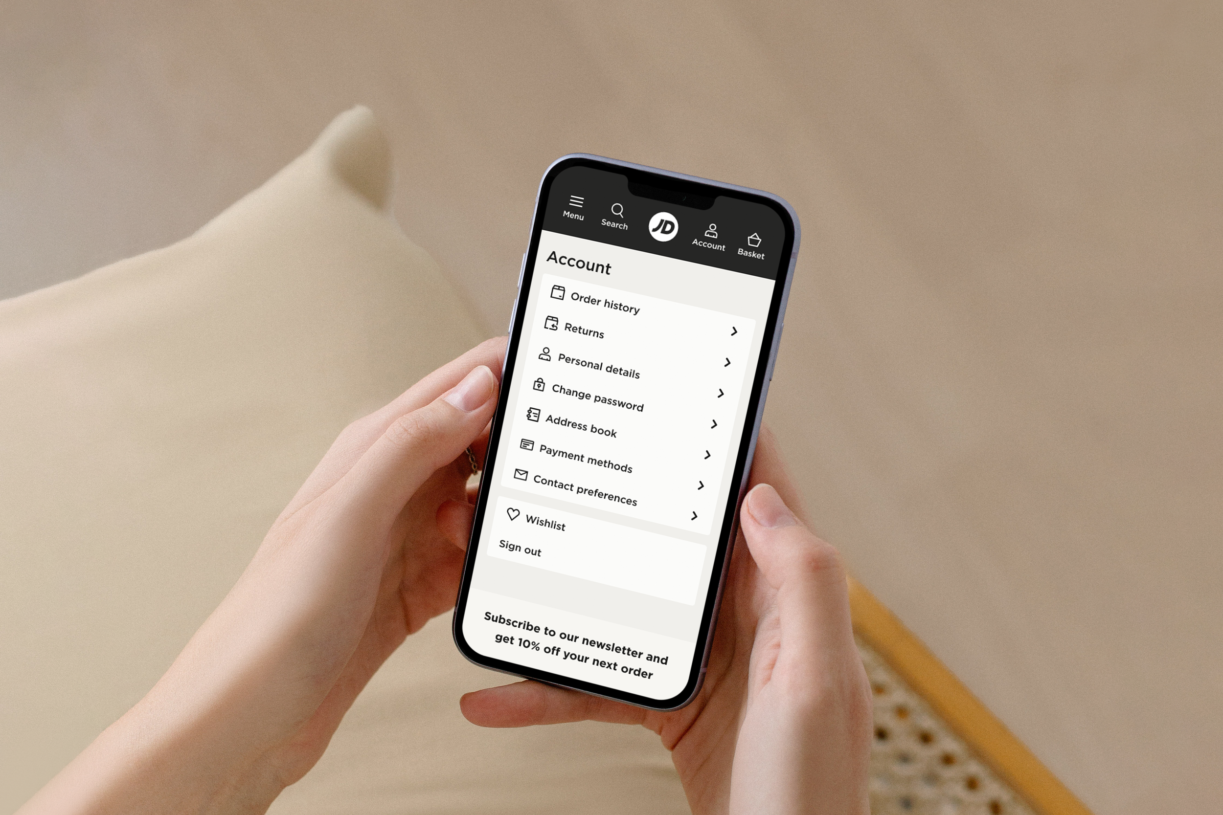 A screenshot of the JD Sports My Account page in English