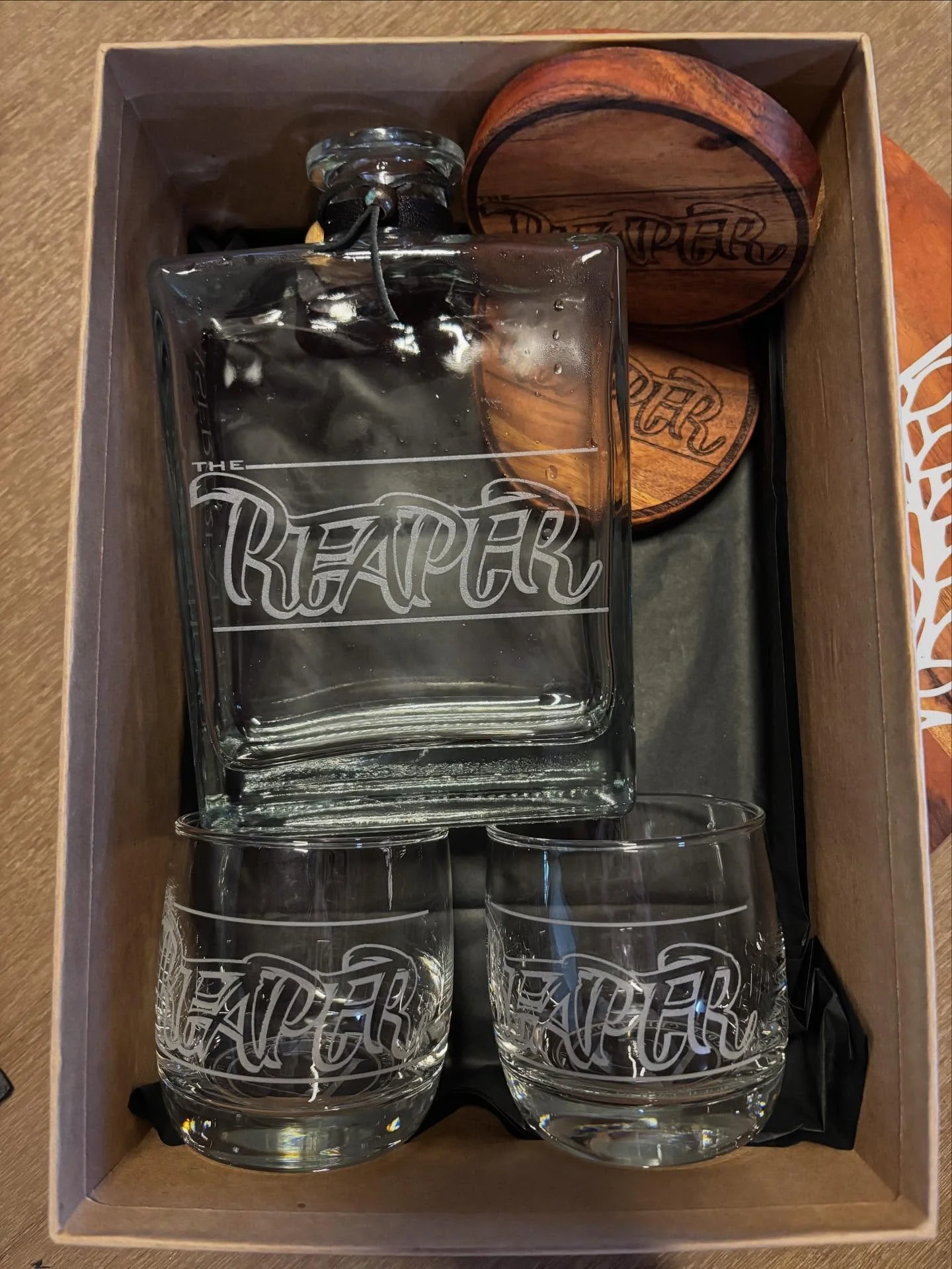 Custom decanter and glasses.