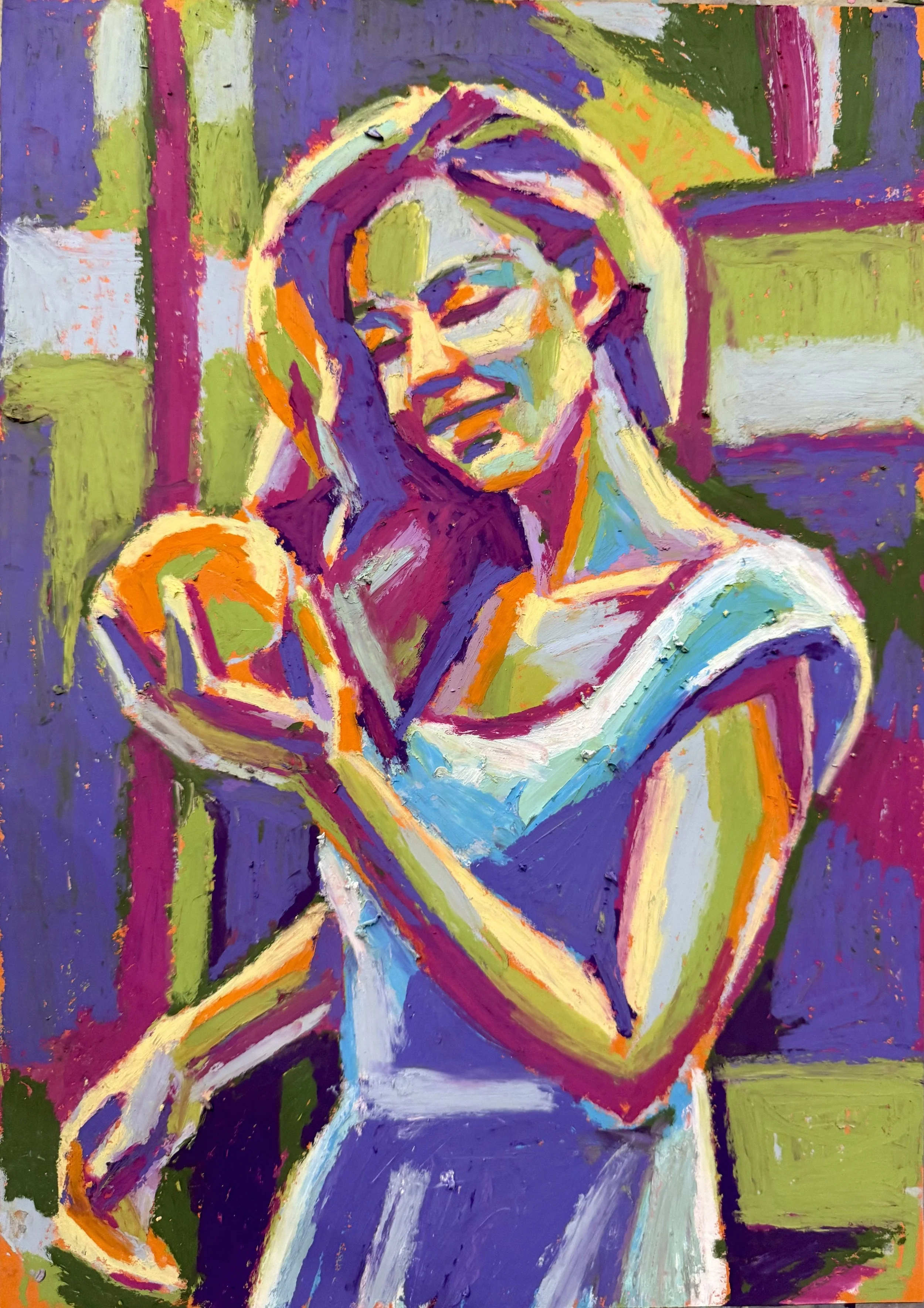 GIRL WITH AN ORANGE, 2025
Oil pastel on color paper
16 1/2 × 11 4/5 in | 42 × 30 cm
Unique work
Includes a Certificate of Authenticity
US$500