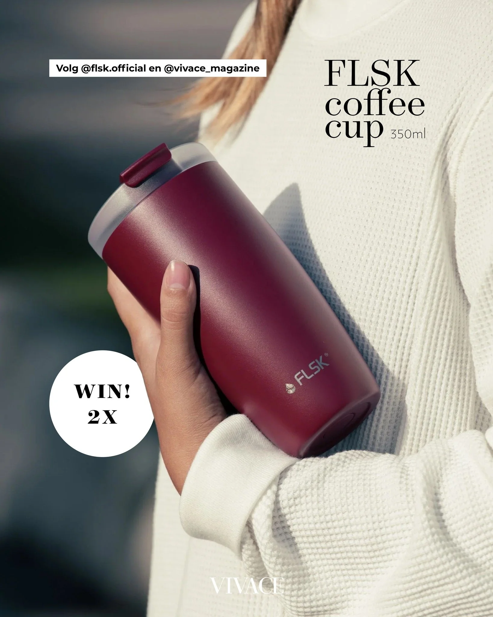 🎁 𝗪𝗜𝗡! &bull; 𝗙𝗟𝗦𝗞 𝘁𝗼-𝗴𝗼 𝗰𝗼𝗳𝗳𝗲𝗲 𝗰𝘂𝗽 🎁

Begin je dag stijlvol met een warme, geurige koffie of thee uit de FLSK to-go coffee cup. Gemaakt van hoogwaardig, duurzaam roestvrij staal en BPA-free kunststof, met dubbelwandige vacu&uum