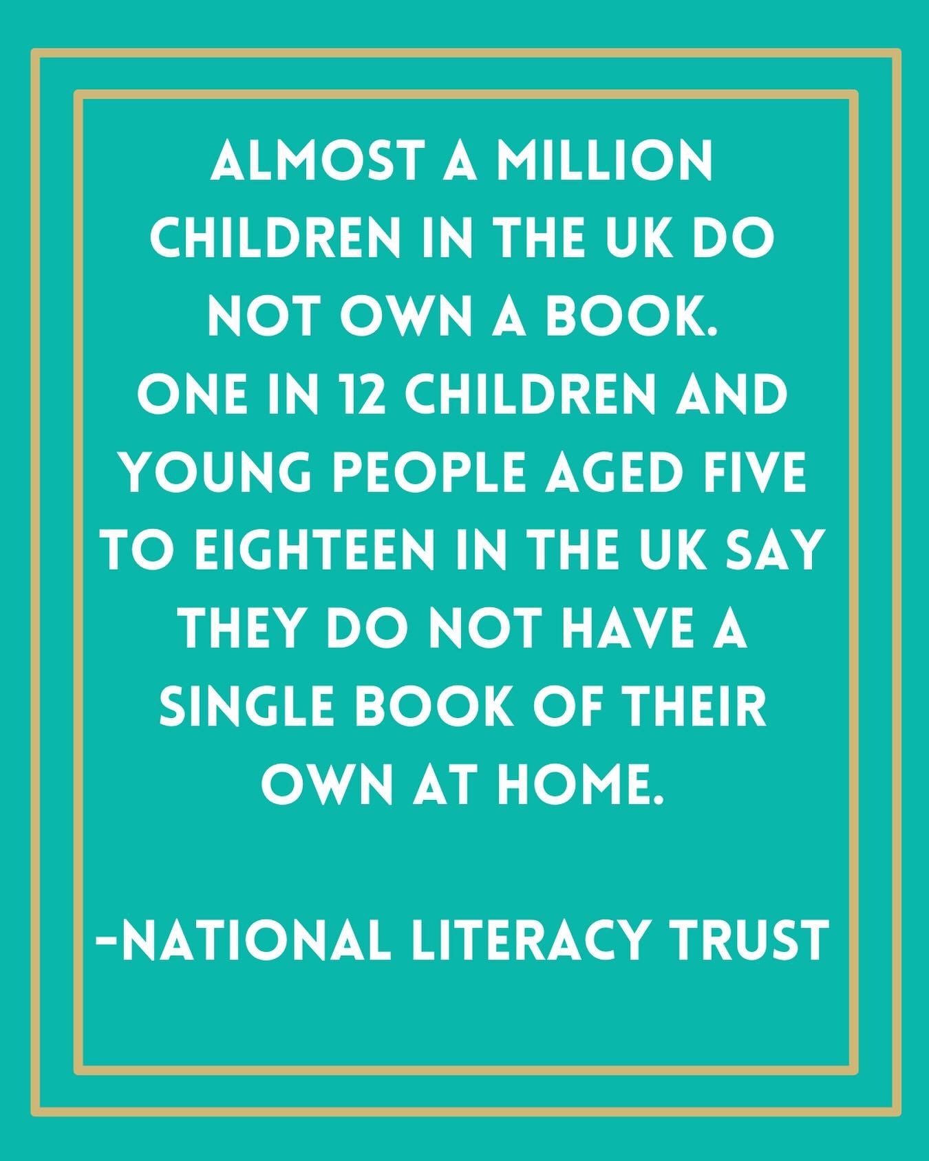 Almost a million children in the UK do not own a book. One in 12 children and young people aged five to eighteen in the UK say they do not have a single book of their own at home. - National Literacy Trust. 

@literacy_trust 
#onechildonebook
#books 