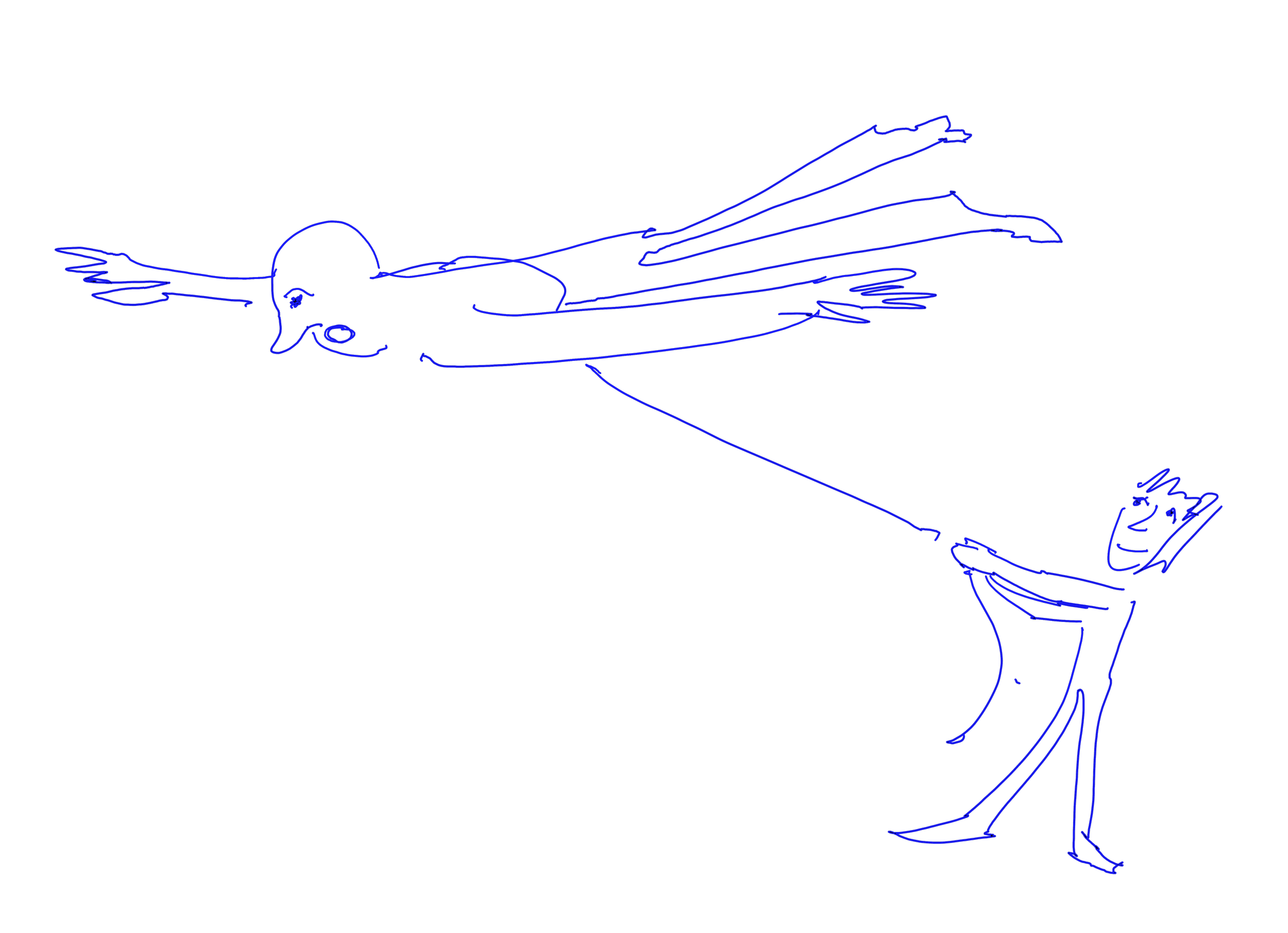 Illustrative Zeichnung und Darstellung eines Menschen, der einen fliegenden Menschen an einer Schnur hält, der durch die Luft fliegt.