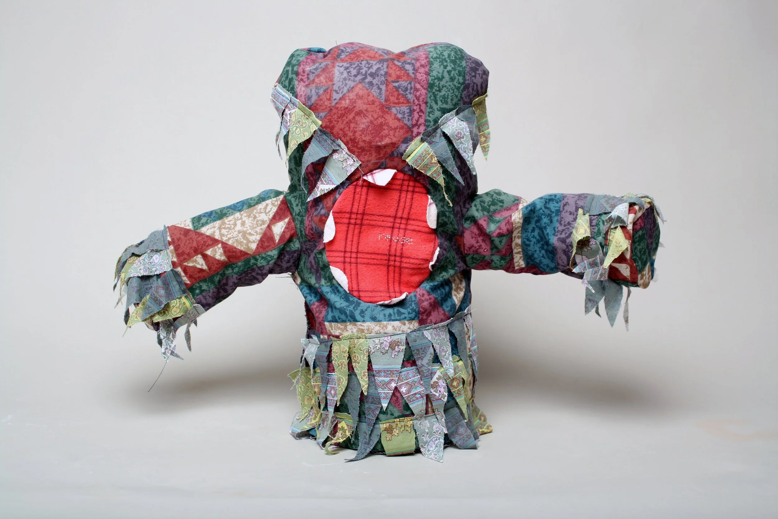 reuse monster, 2017, dyed found fabric, aluminum wire
