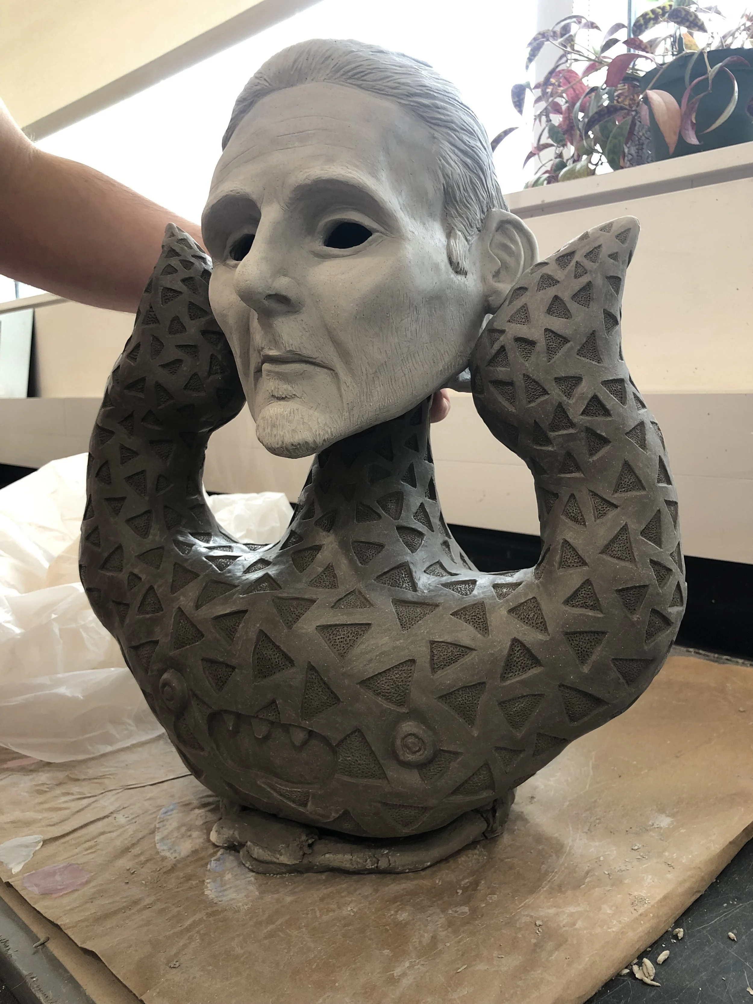 movie theater salesman, 2018, clay (unfired)