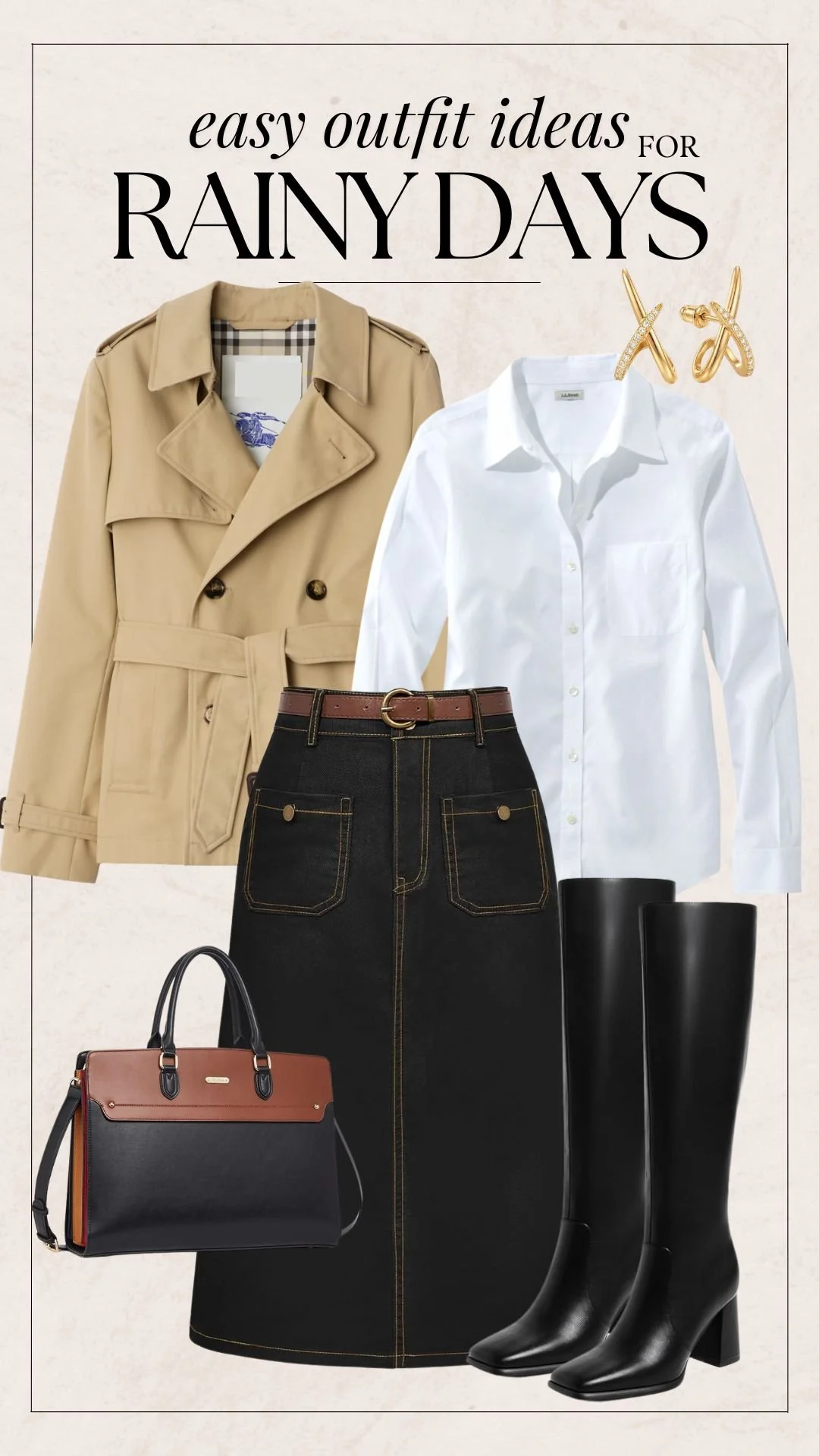 Rainy Day Outfit Ideas - Denim Maxi Skirt + Cropped Trench Coat