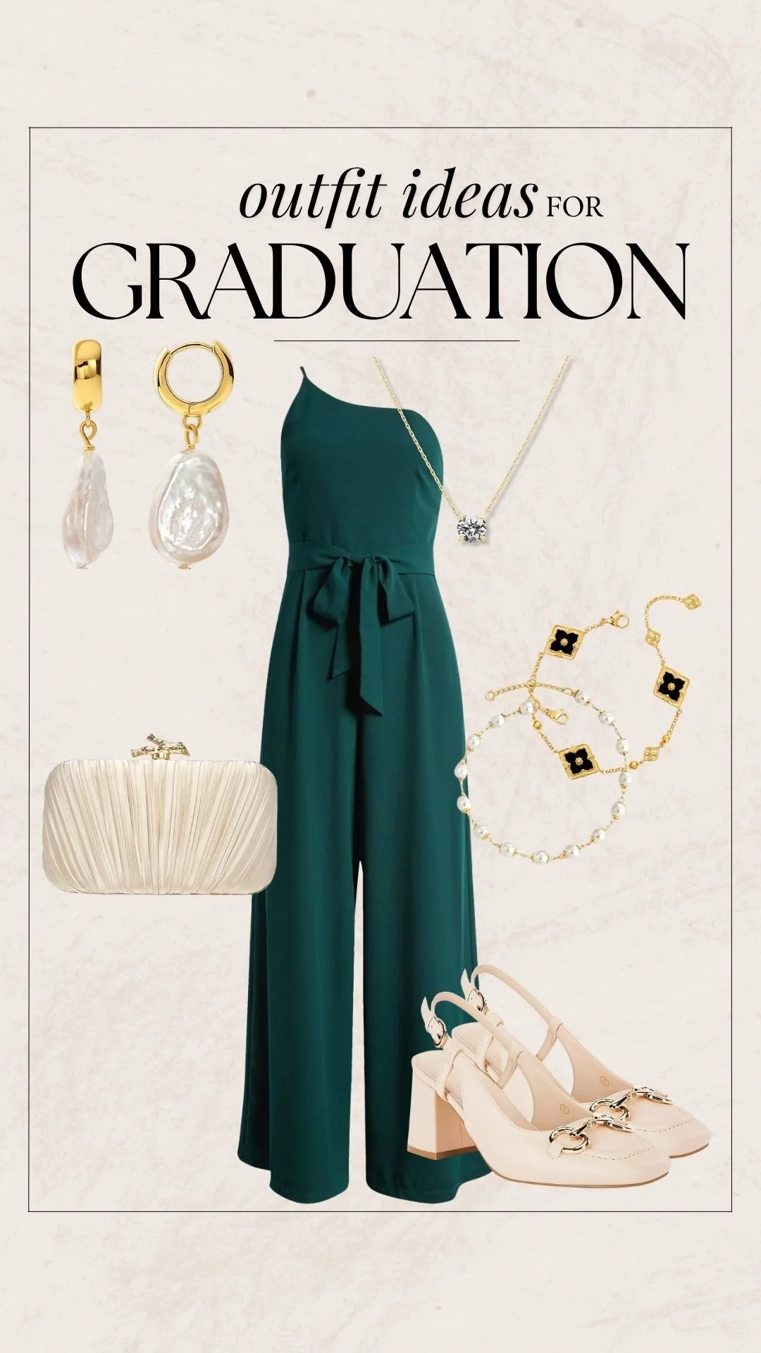 Graduation Outfit Ideas - Green One Shoulder Jumpsuit