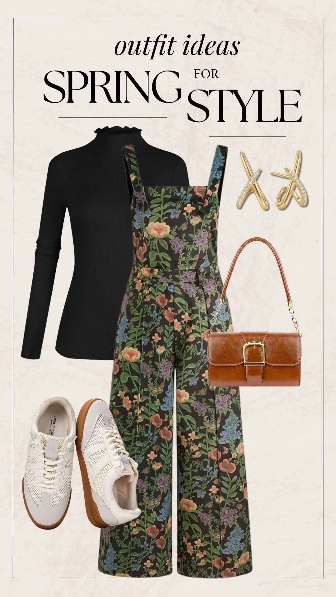 Cute Spring Outfit Ideas - Floral Overall + Black Turtleneck