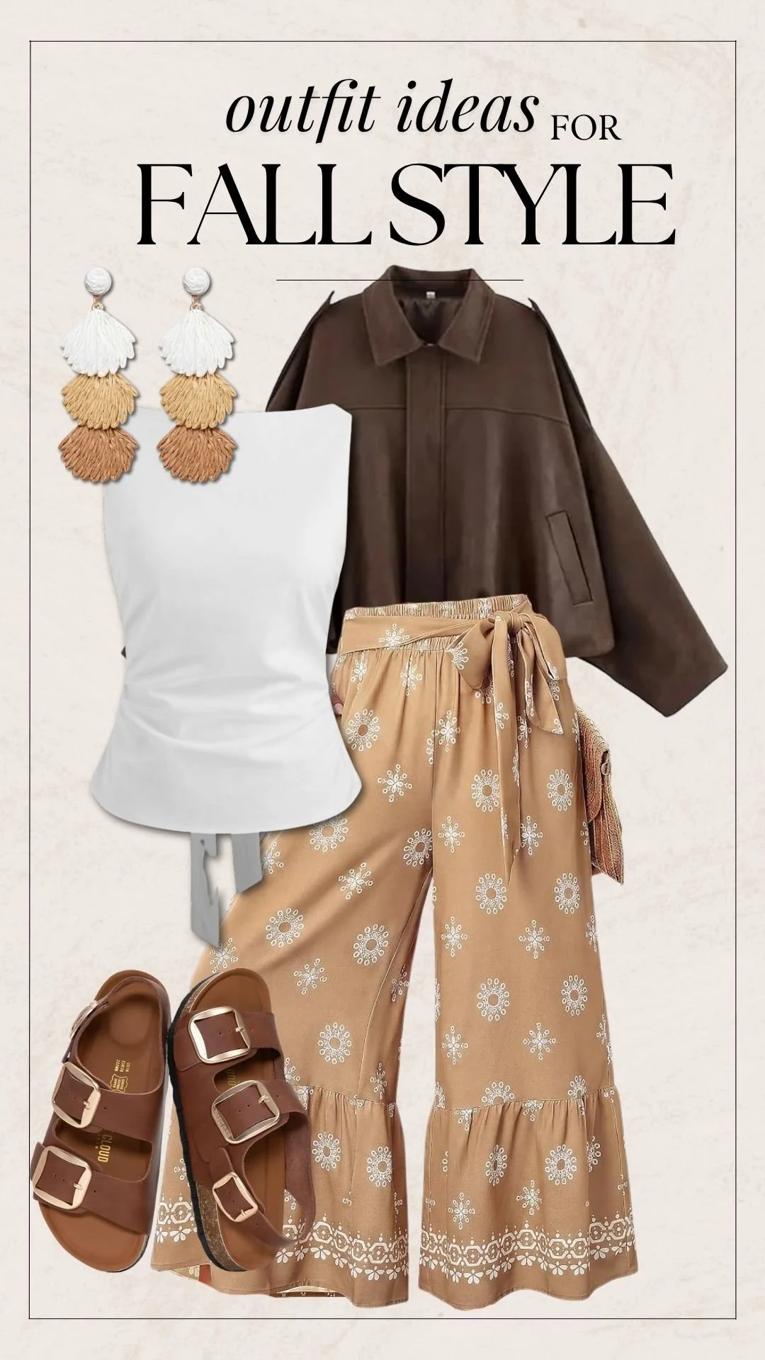 Casual Fall Outfits For Women - Boho Pants + Suede jacket.