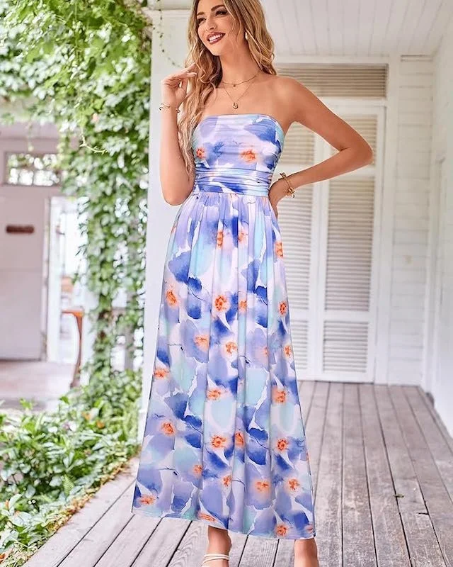 Best Spring Dresses On Amazon - Floral Bohemian Strapless Dress