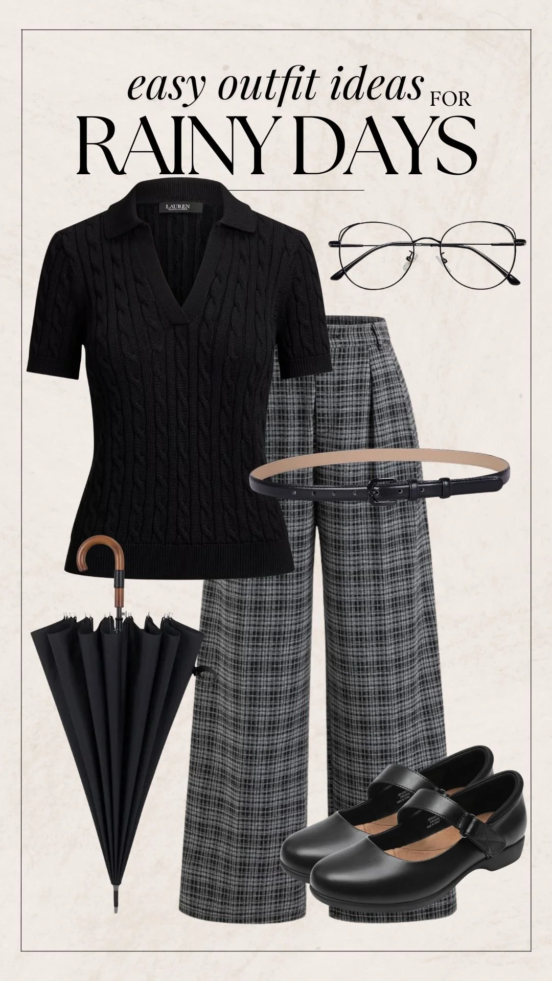 Rainy Day Outfit Ideas - Black Sweater + Trousers