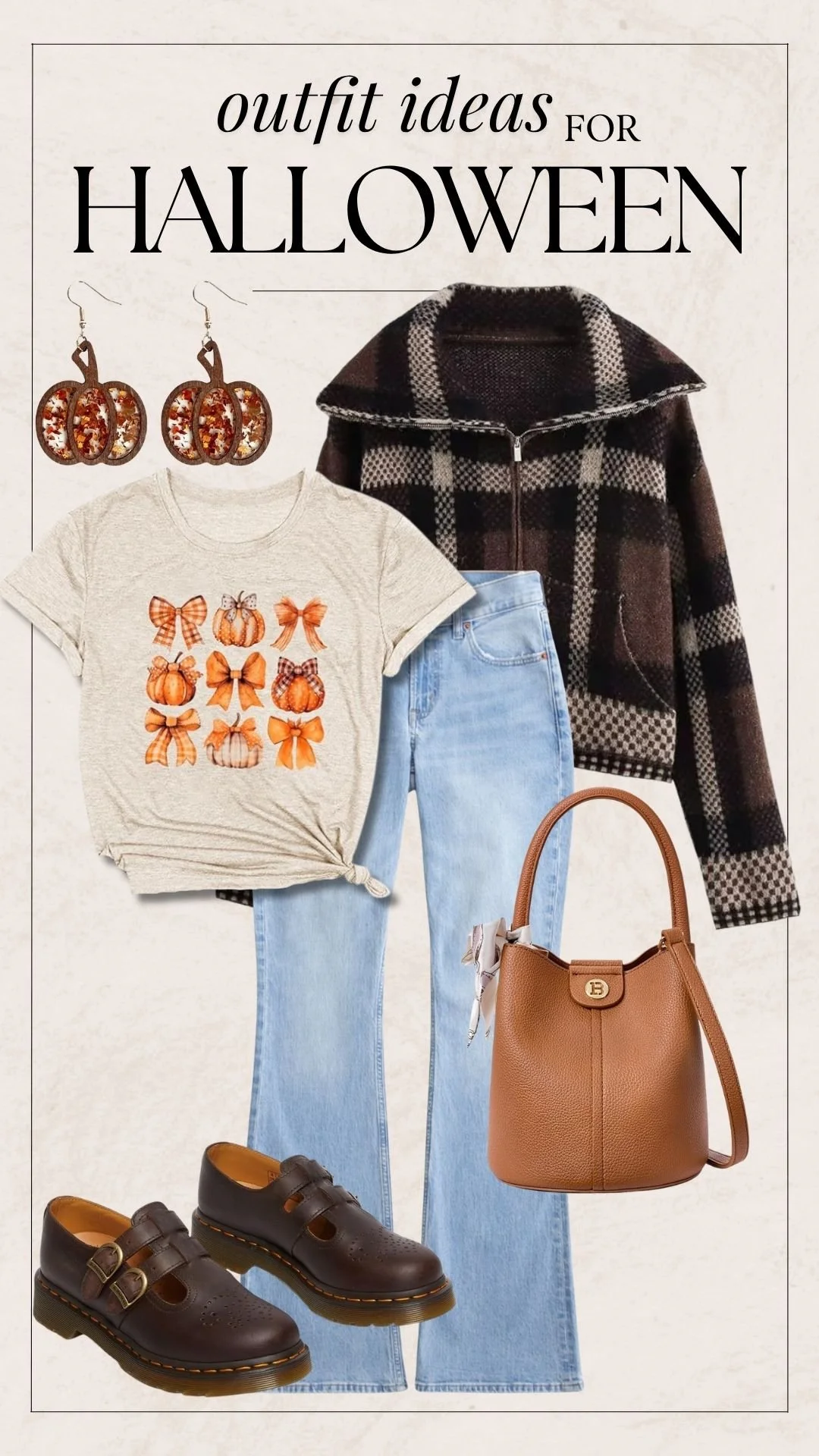 Halloween Inspired Outfit Ideas - Pumpkin Tee and Plaid Jacket