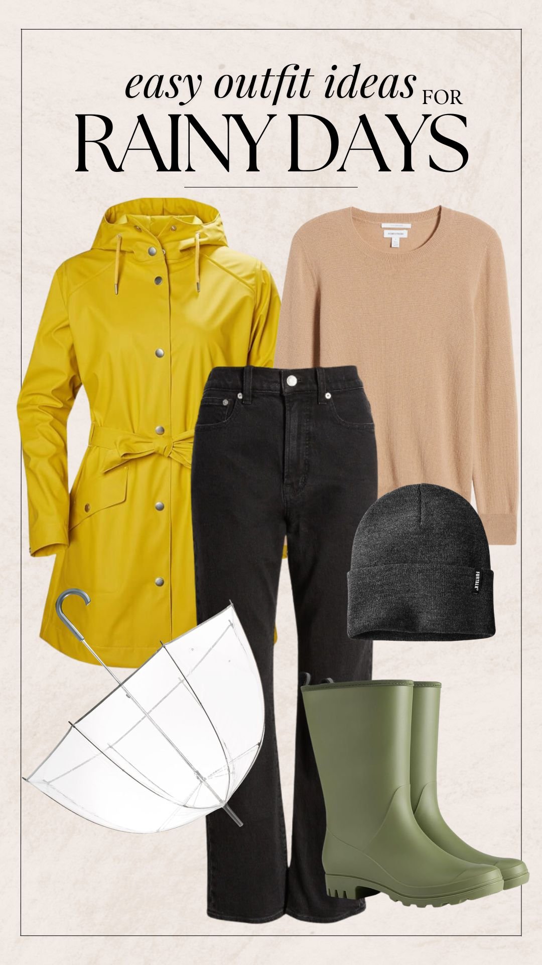 Rainy Day Outfit Ideas - Yellow Raincoat + Sweater