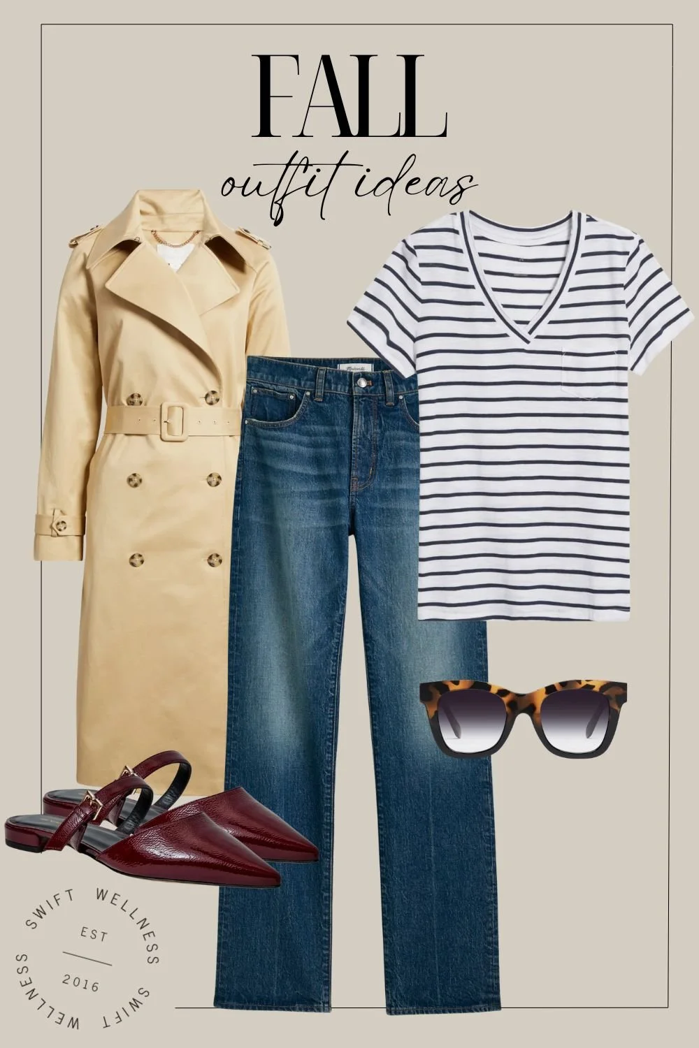 Fall Outfit Ideas - Striped Tee + Trench Coat