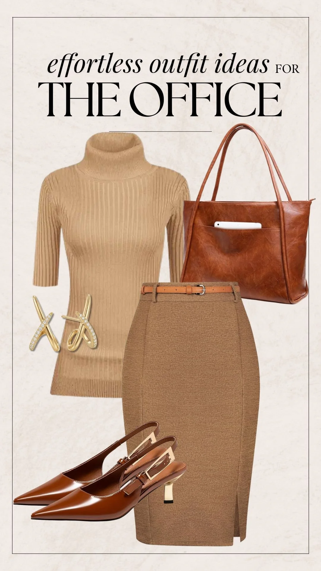 Business Casual Outfit Ideas - Tan Turtleneck + Skirt
