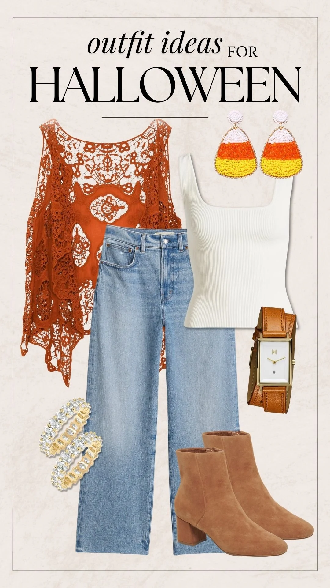 Halloween Inspired Outfit Ideas - Beaded Candy Corn Earrings + Lace Vest