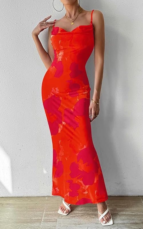 Best Spring Wedding Guest Dresses - Pretty Garden Floral Spaghetti Strap Maxi Dress