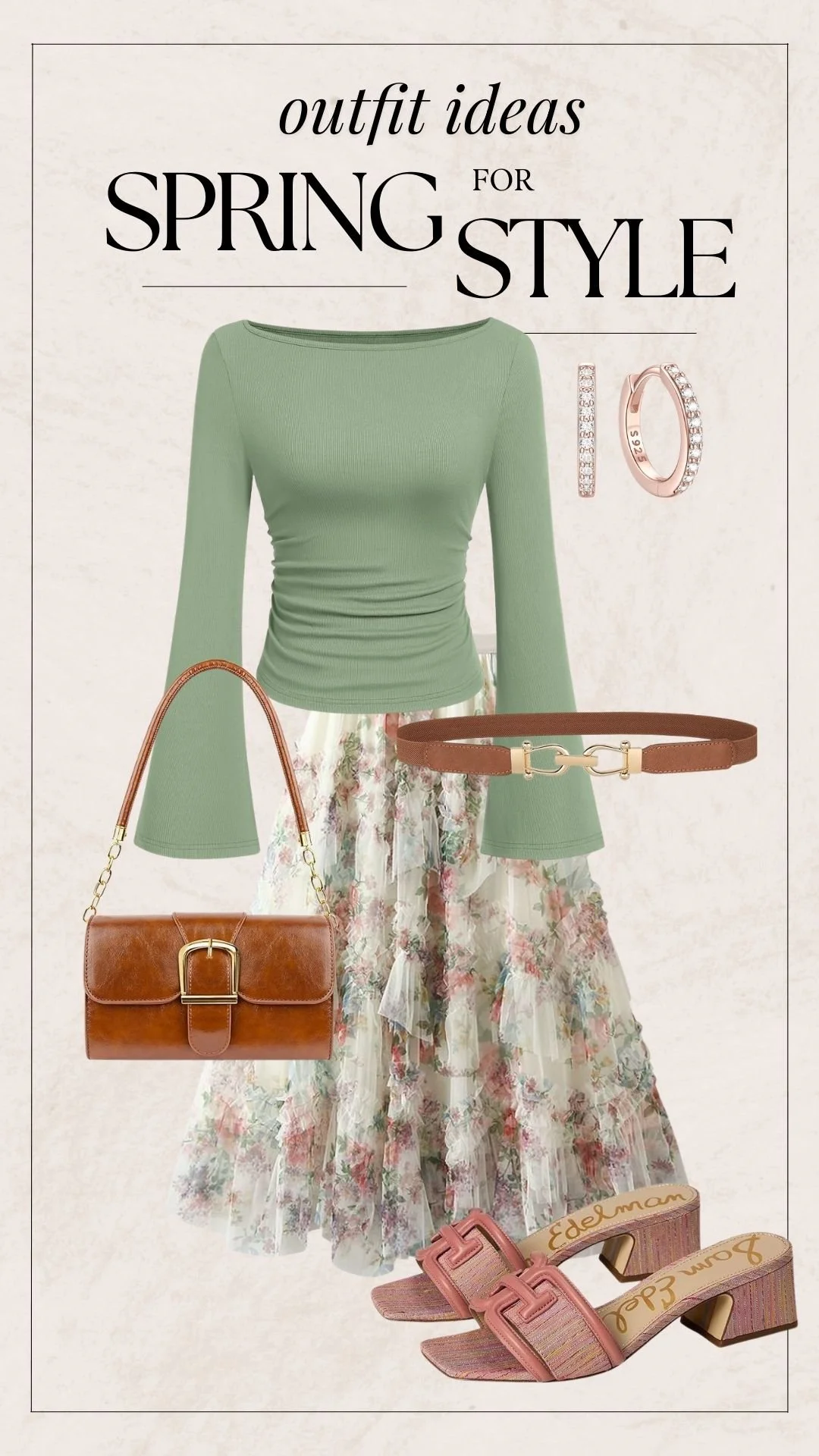 Cute Spring Outfit Ideas - Bell Sleeve Blouse + Floral Skirt