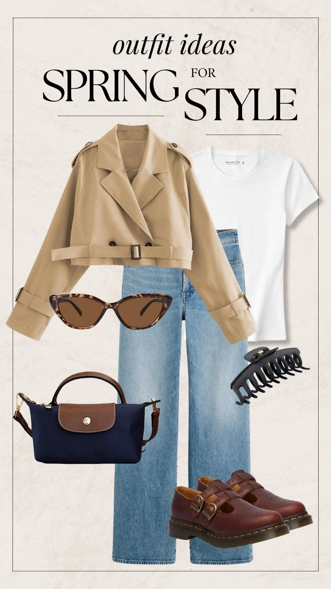 Cute Spring Outfit Ideas - Cropped Trench + Tee + Jeans