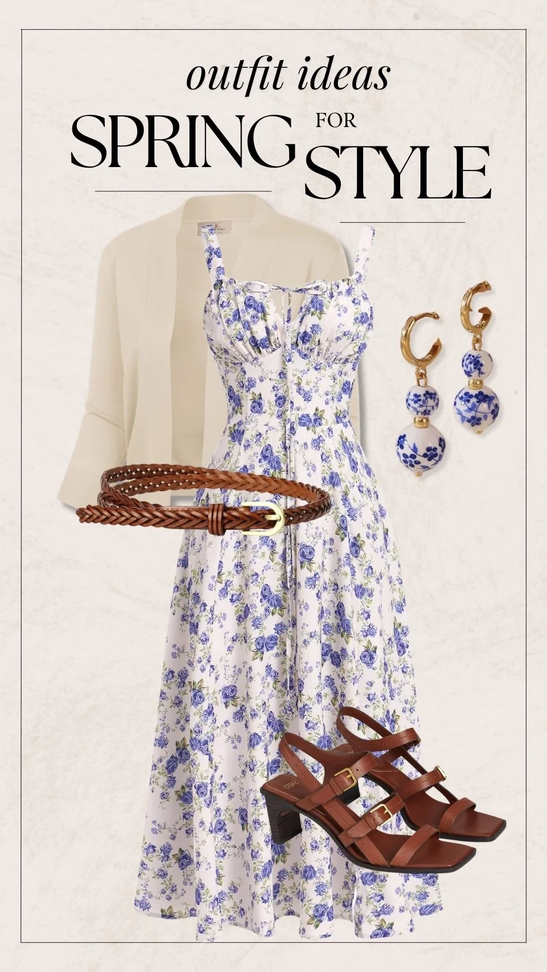 Cute Spring Outfit Ideas - Blue Floral Dress + Cropped Cardigan