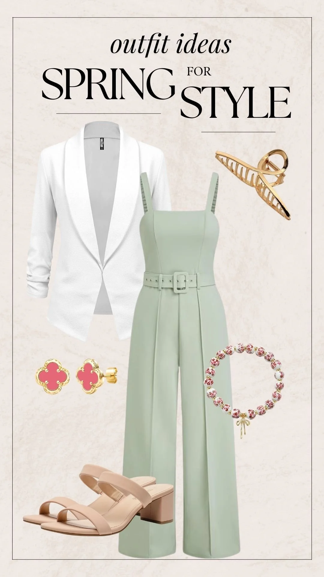 Cute Spring Outfit Ideas - Mint Jumpsuit + White Blazer