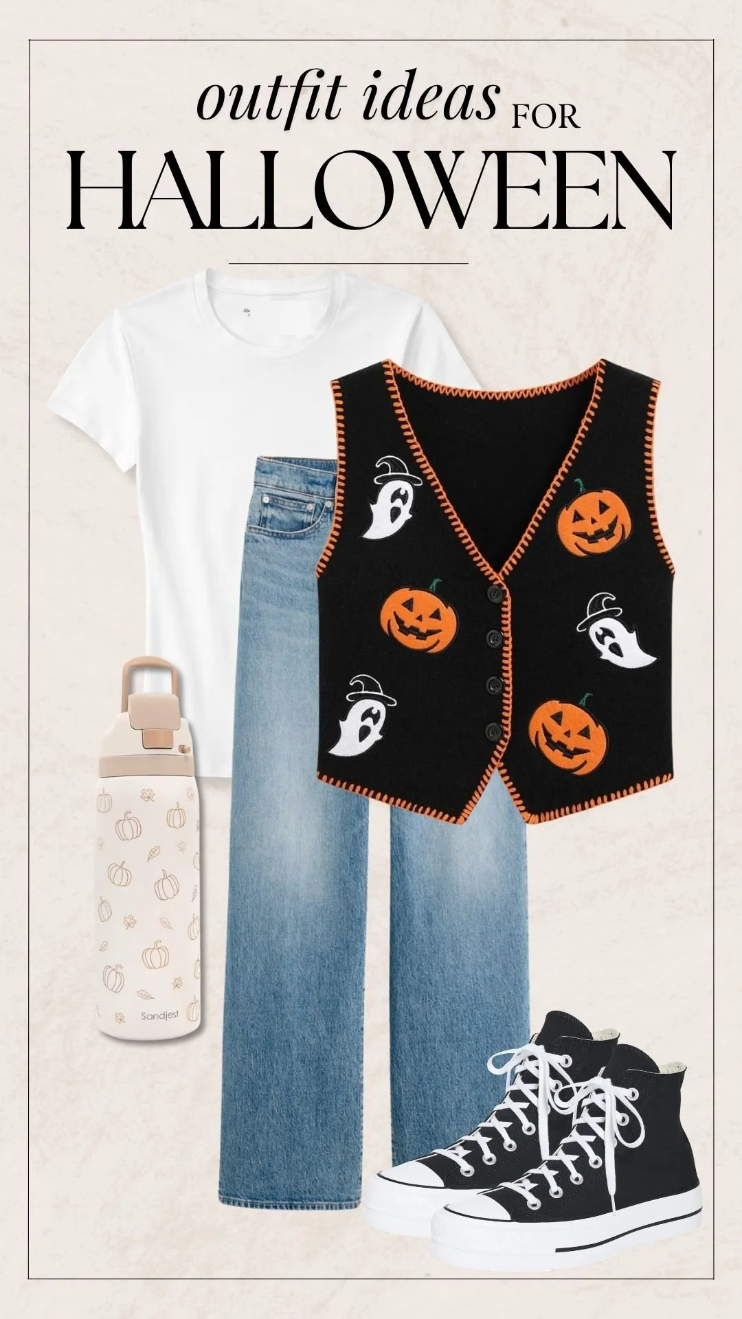 Halloween Themed Outfit Ideas - Pumpkin and Ghost Sweater Vest