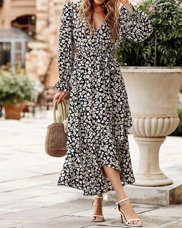 Best Spring Dresses On Amazon - Wrap V Neck Maxi Dress