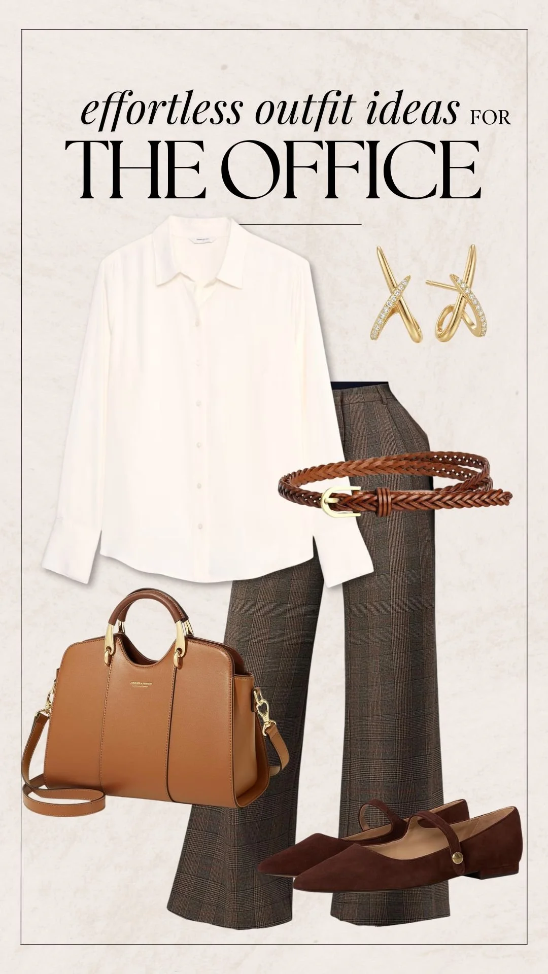 Business Casual Outfit Ideas - White Bloue + Plaid Trousers