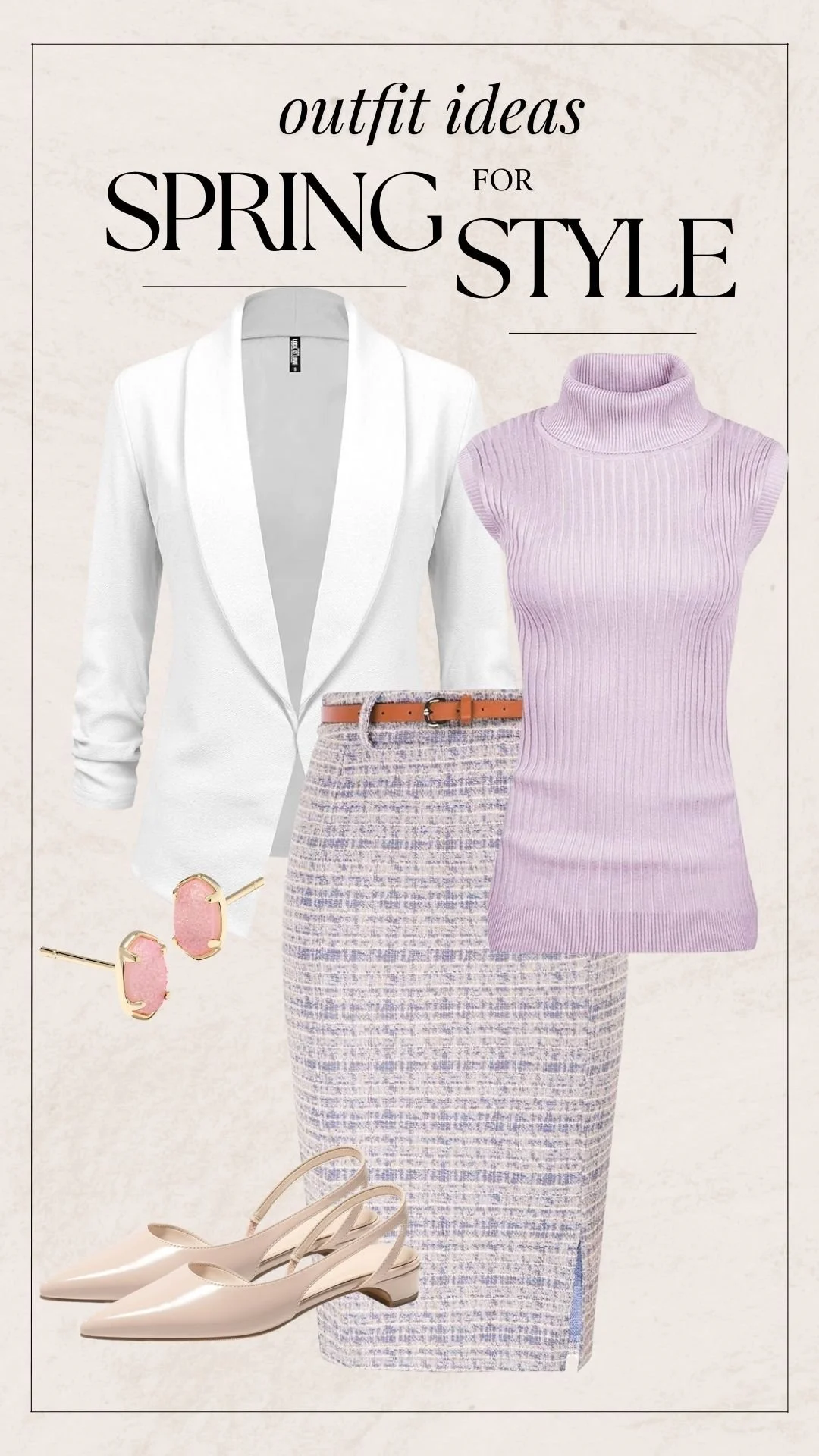 Cute Spring Outfit Ideas - White Blazer + Tweed Skirt