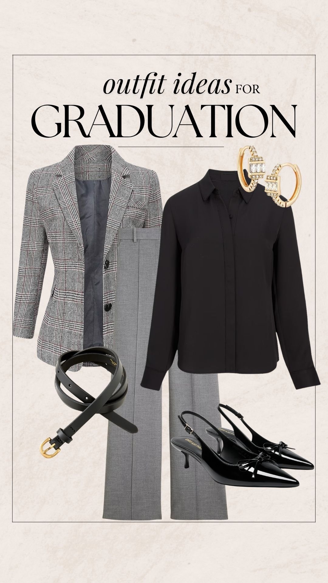 Graduation Outfit Ideas - Gray Suit + Black Blouse