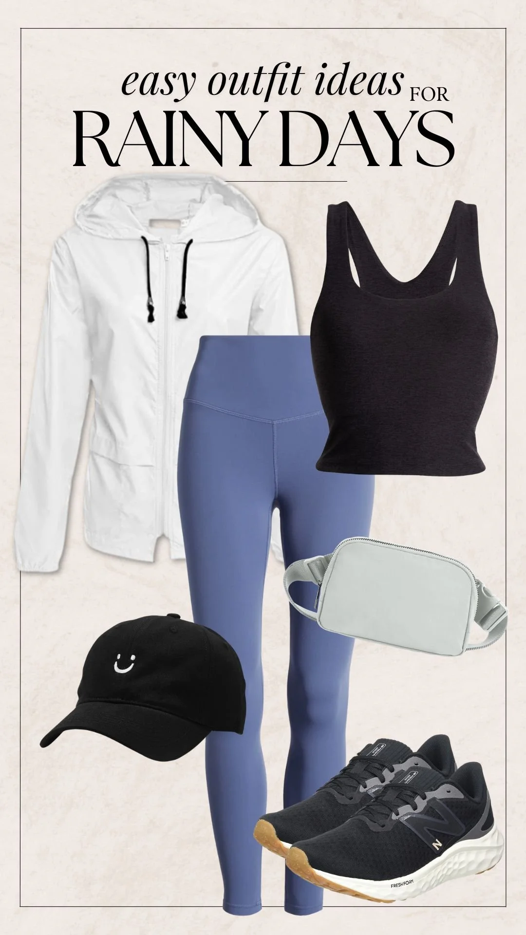 Rainy Day Outfit Ideas - White Rain Jacket + Leggings