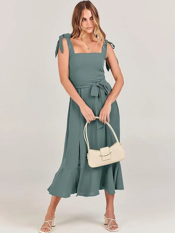 Best Spring Wedding Guest Dresses - Anrabess Square Neck Split Dress