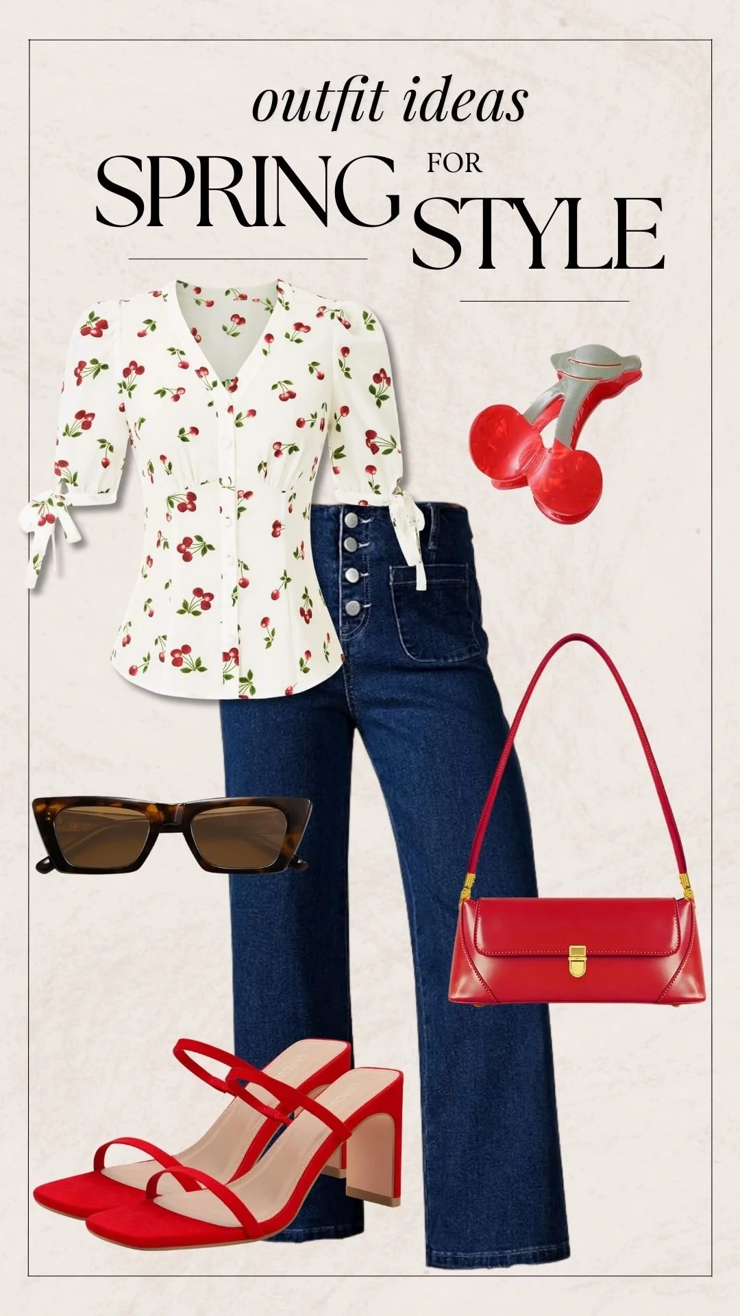 Cute Spring Outfit Ideas - Cherry Blouse + Jeans