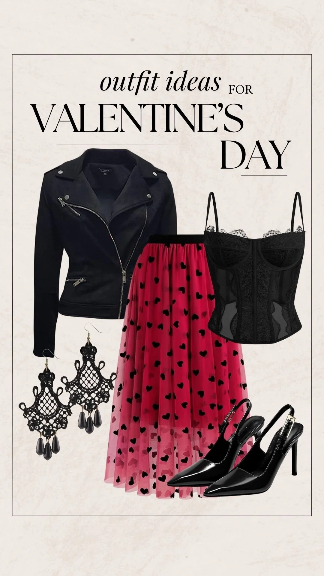 Valentine's Day Outfit Ideas - Jacket + Heart Print Skirt