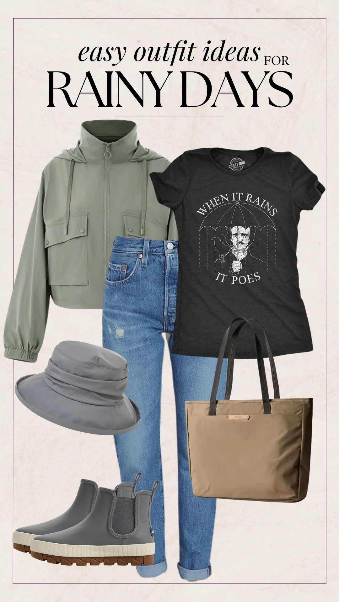 Rainy Day Outfit Ideas - Graphic Tee + Jeans