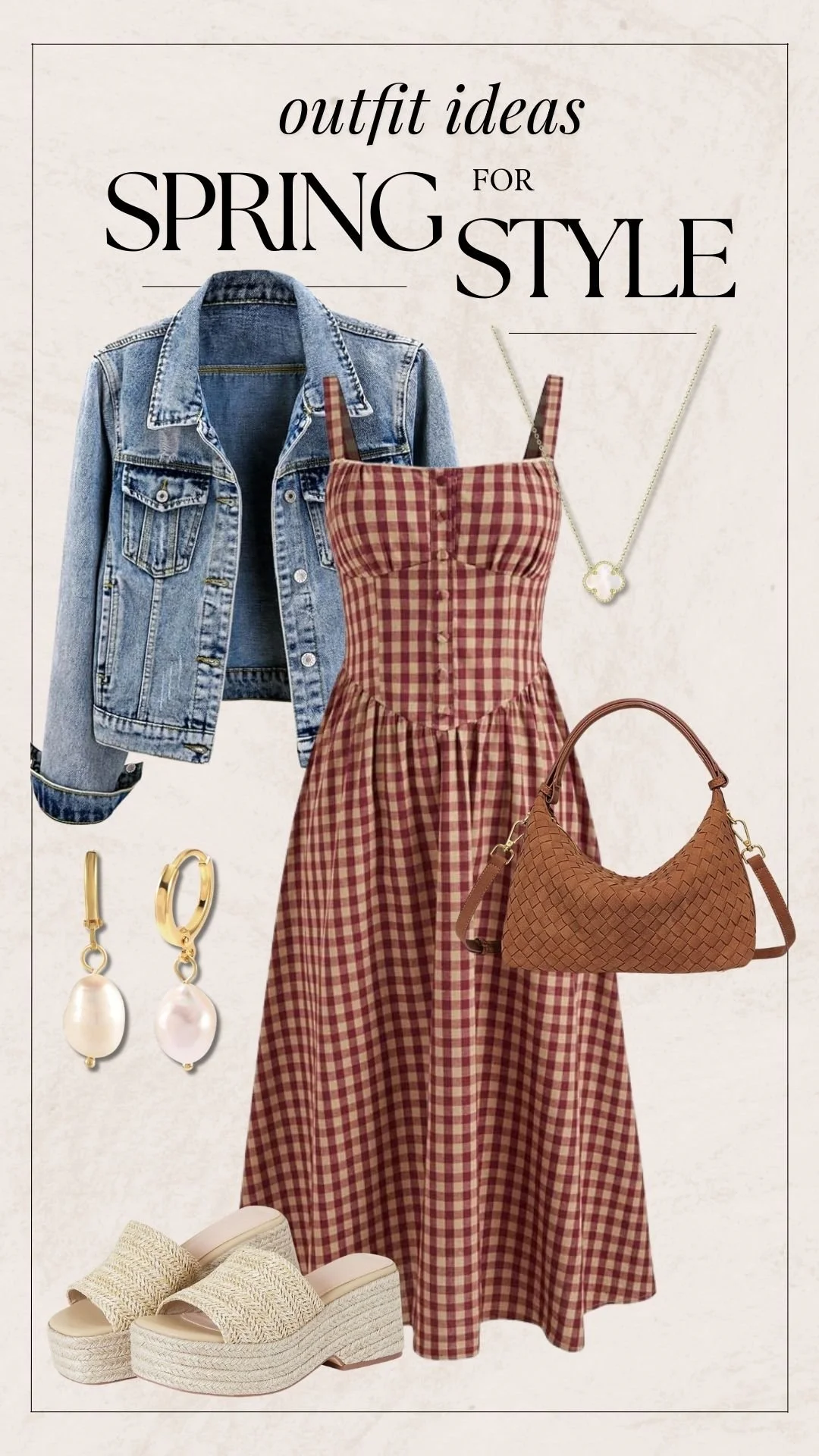 Cute Spring Outfit Ideas - Red Plaid Dress + Denim Jacket