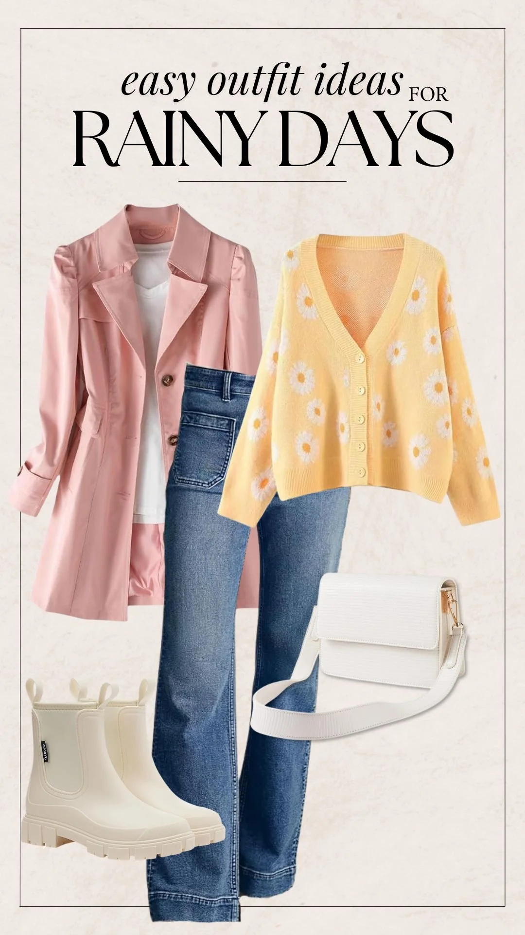 Rainy Day Outfit Ideas - Pink Trench + Floral Cardigan