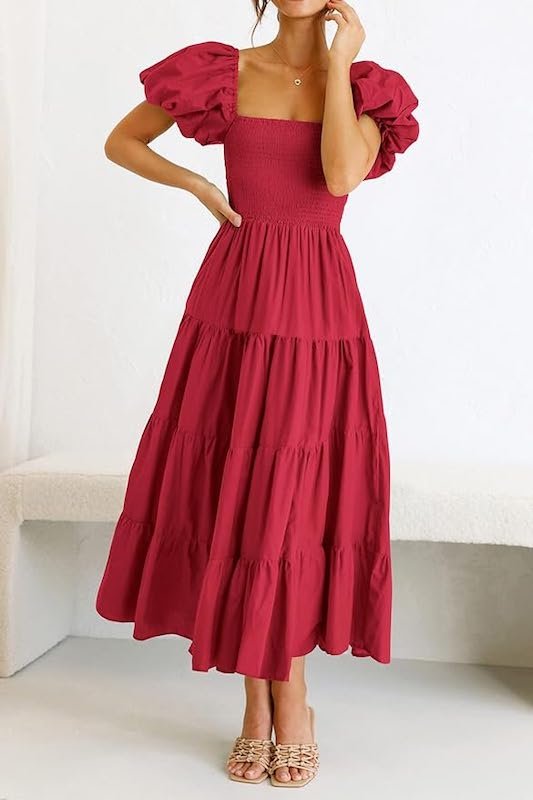 Best Spring Dresses On Amazon - Square Neck Smocked Ruffle Dress