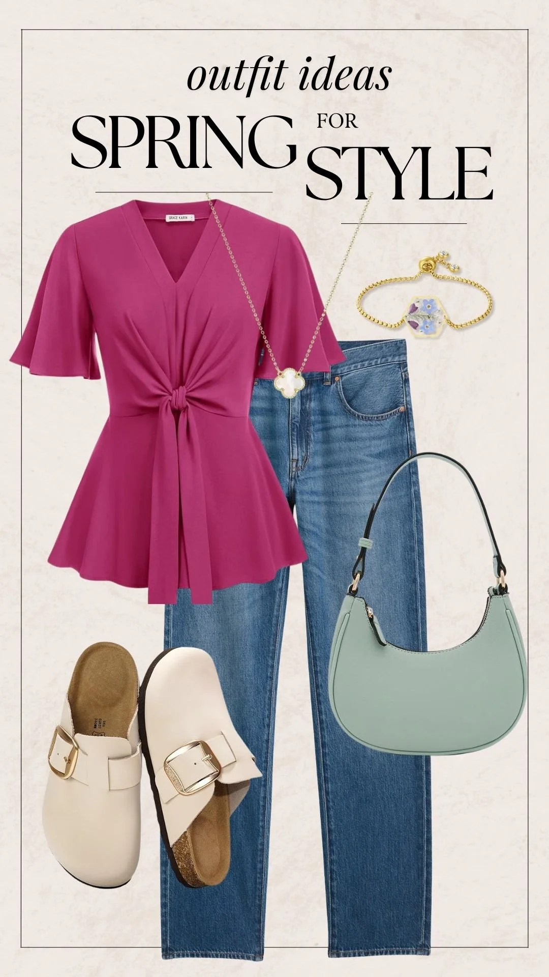 Cute Spring Outfit Ideas - Tie Front Blouse + Jeans