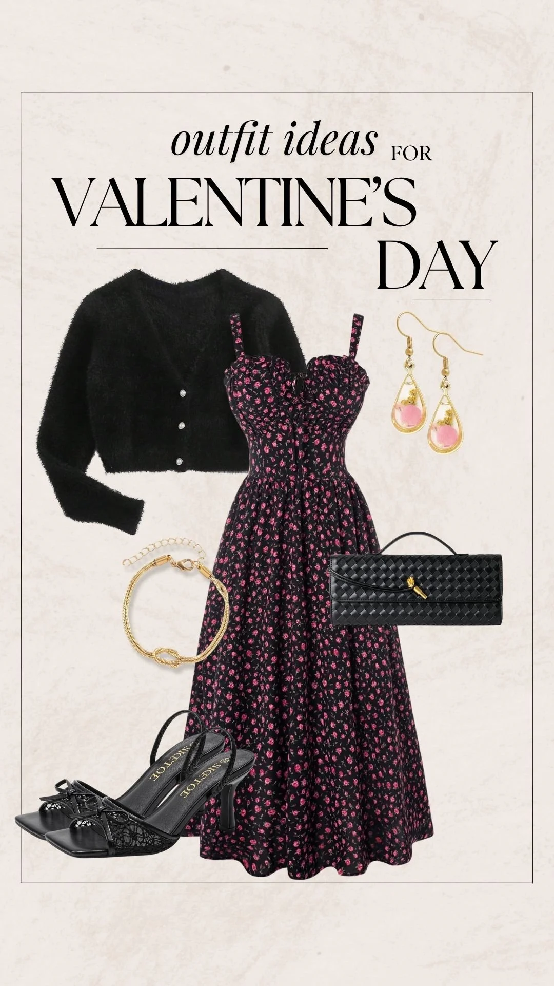 Valentine's Day Outfit Ideas - Floral Dress + Black Cardigan