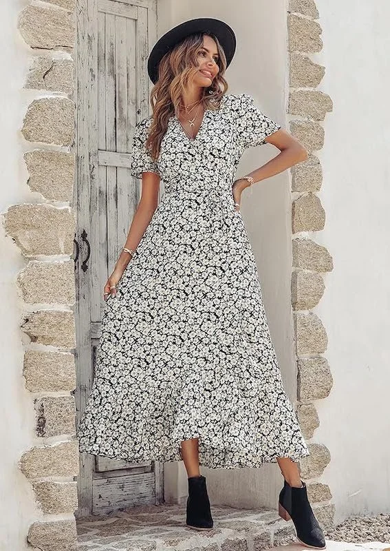 Best Spring Dresses On Amazon - Floral Short Sleeve Wrap Dress
