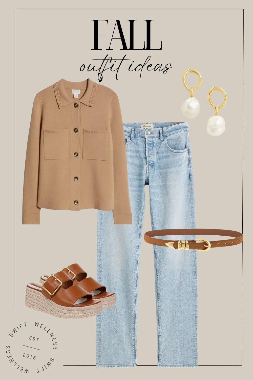 Fall Outfit Ideas - Tan Cardigan Jacket + Jeans