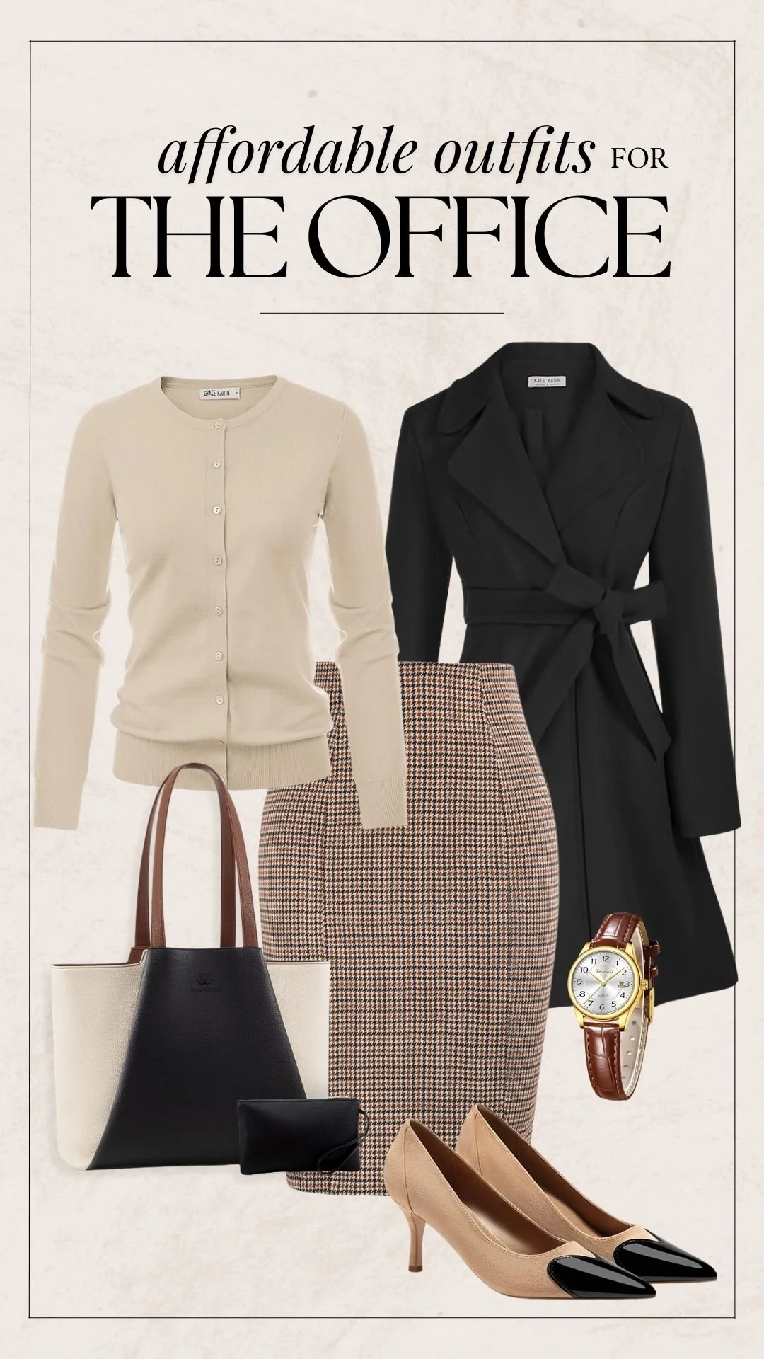 Business Casual Work Outfit Ideas - Houndstooth Pencil Skirt + Sweater