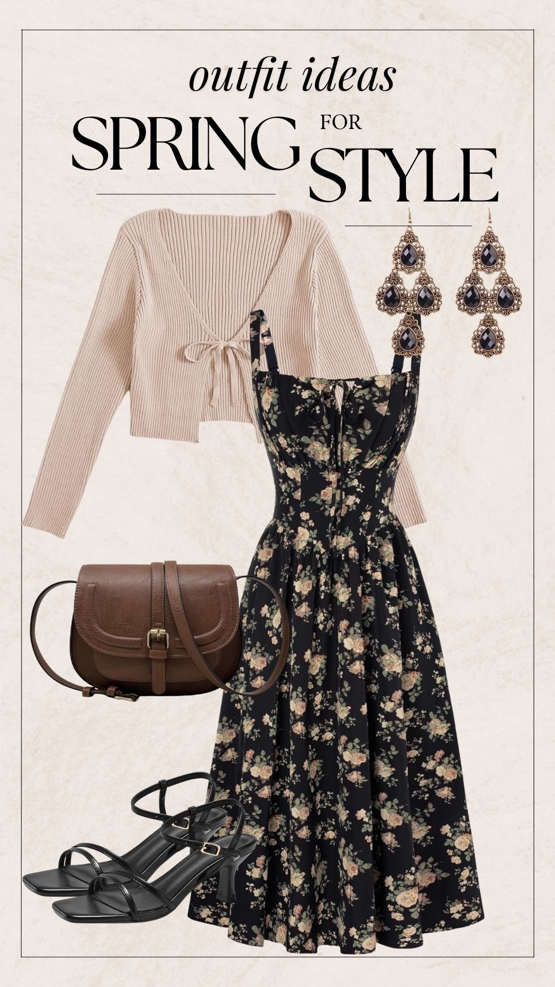 Cute Spring Outfit Ideas - Dark Floral Dress + Cropped Cardigan