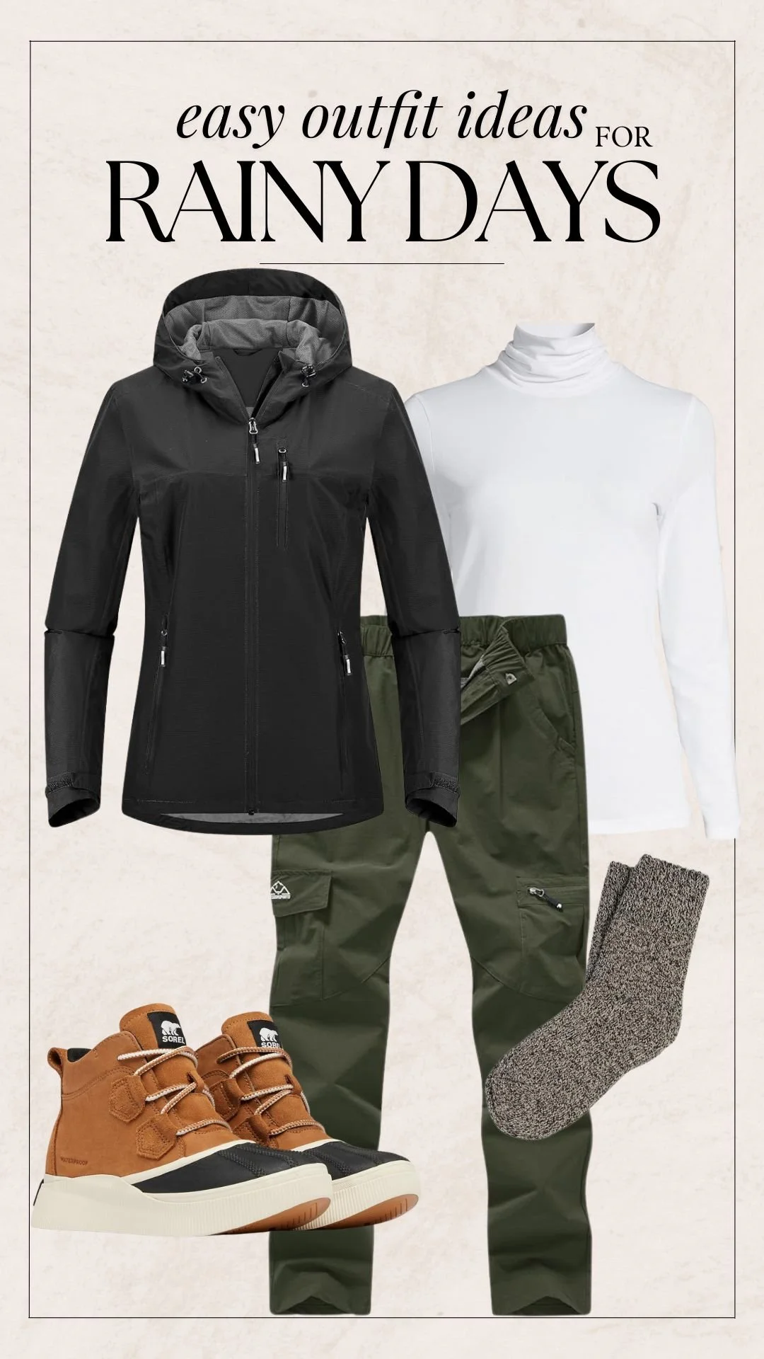 Rainy Day Outfit Ideas - Green Hiking Pants + Hiking Boots