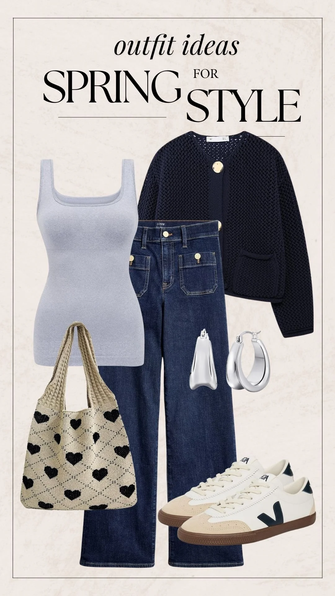 Cute Spring Outfit Ideas - Blue Cardigan + Jeans + Sneakers