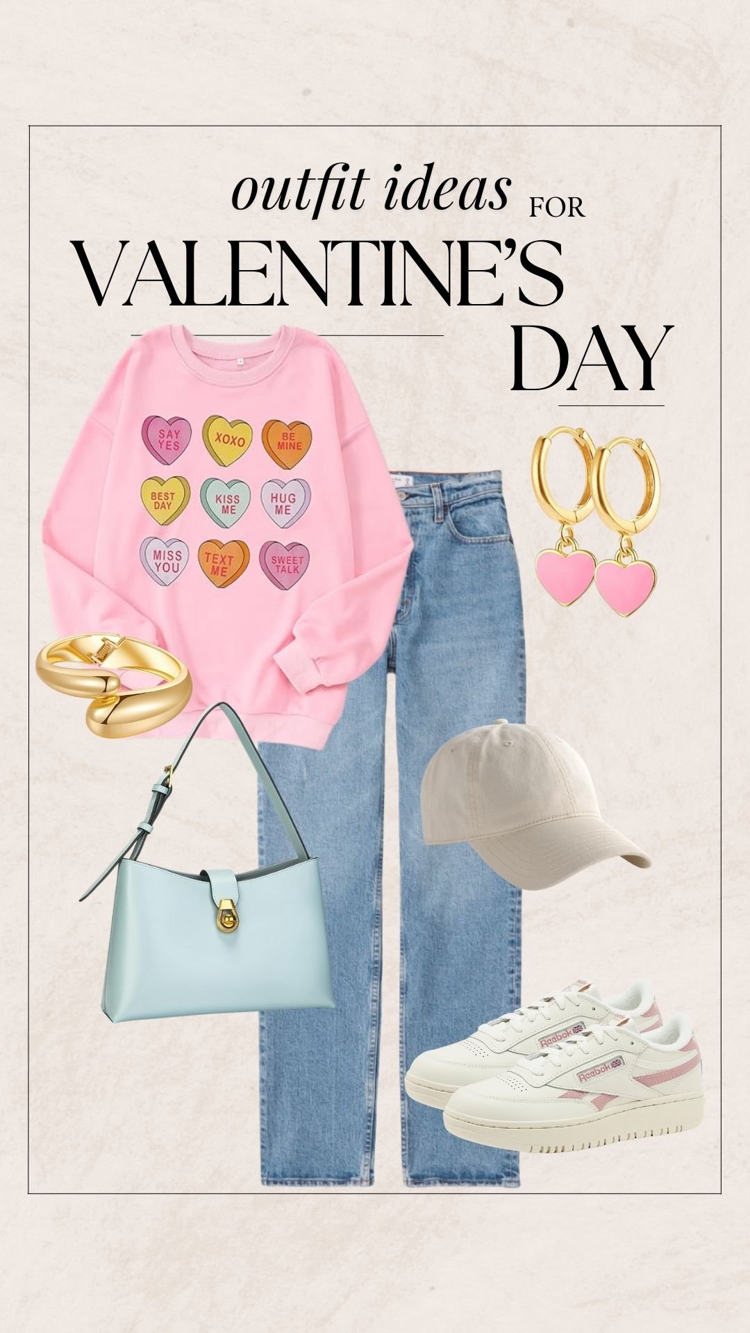Valentine's Day Outfit Ideas - Candy Heart Sweatshirt + Jeans