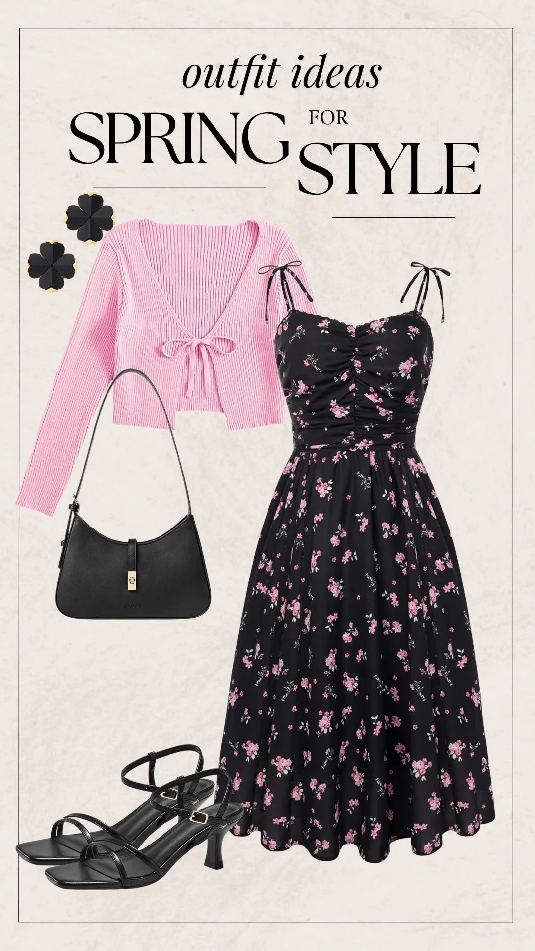 Cute Spring Outfit Ideas - Black Dress + Pink Flowers