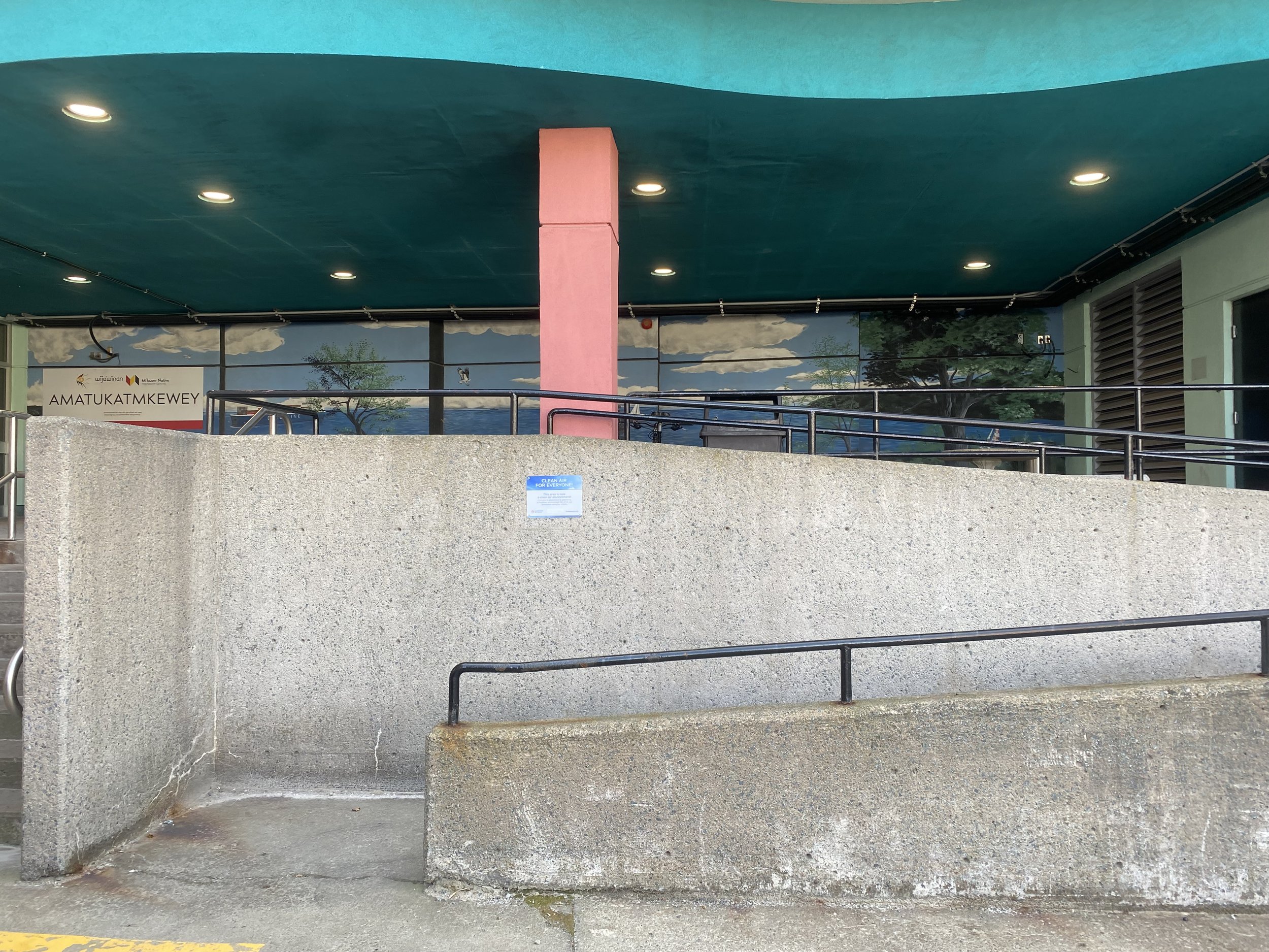 Up through the ramp or take the stairs