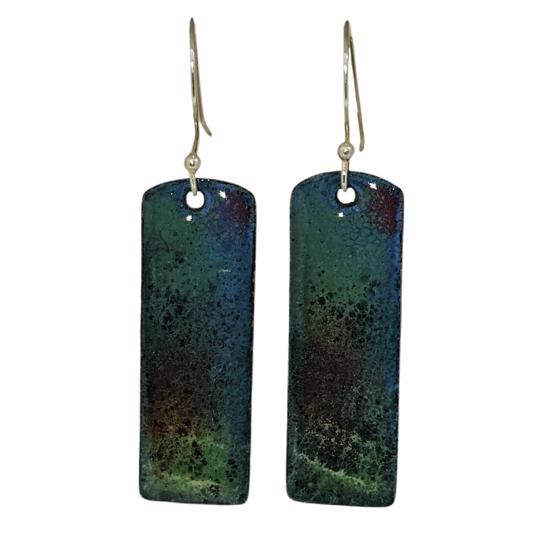 Artisan Green & Blue Enamel Tag Earrings